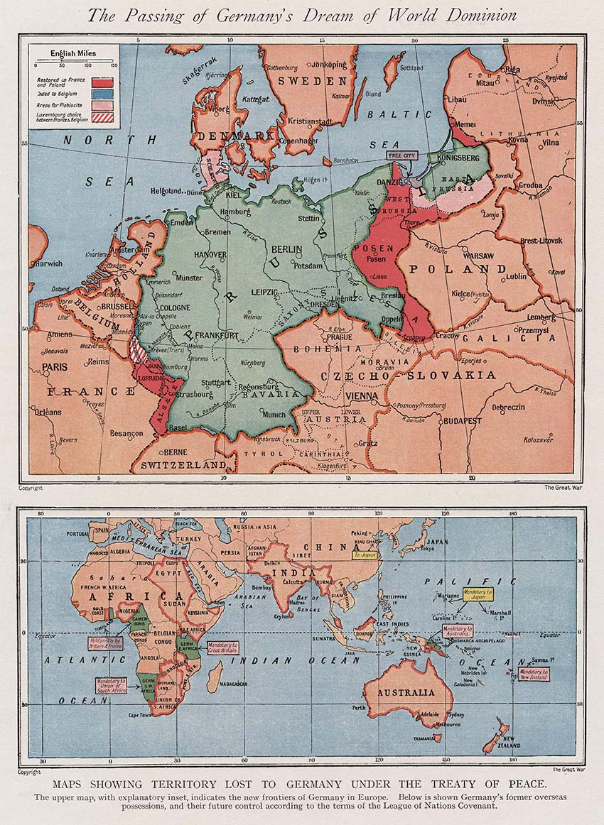 Scan of maps showing territory that Germany lost under the peace treaties.