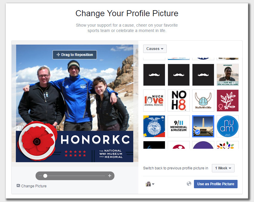 Example on how to change the frame on your Facebook profile picture