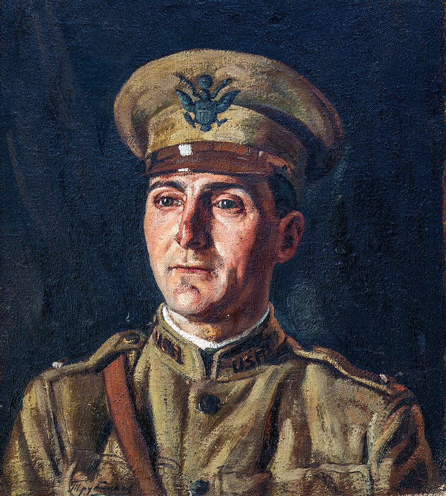 Portrait painting of a white man in brown-green military uniform