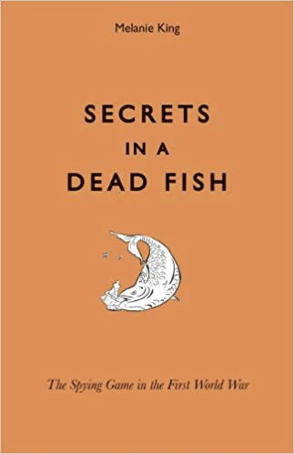 Scan of an orange-colored cover of a book. Image: a cartoon of a dead fish. Text: Secrets in a Dead Fish