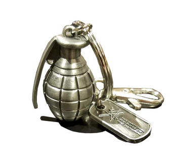 Photograph of a keychain shaped like a hand grenade