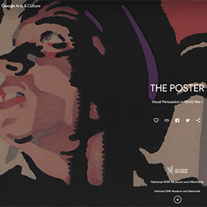 'ပိုစတာ' အမည်ရှိ ဝဘ်စာမျက်နှာတစ်ခု၏ ဖန်သားပြင်ဓာတ်ပုံ။ နောက်ခံပုံသည် ဘယ်ဘက်သို့ လှည့်ကြည့်နေသည့် လူတစ်ဦး၏ ပန်းချီကားတစ်ချပ်ဖြစ်သည်။