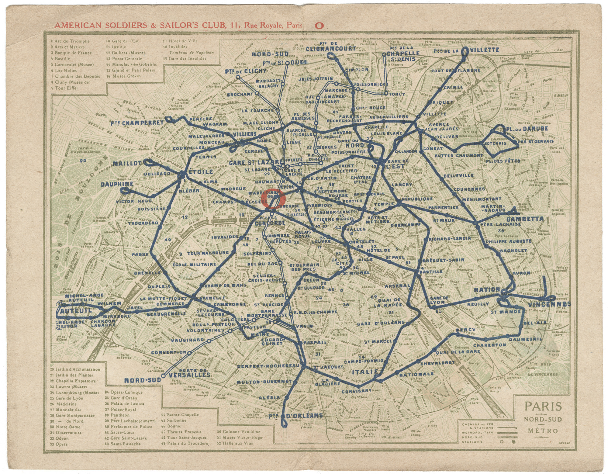 Vintage metro transit map of Paris