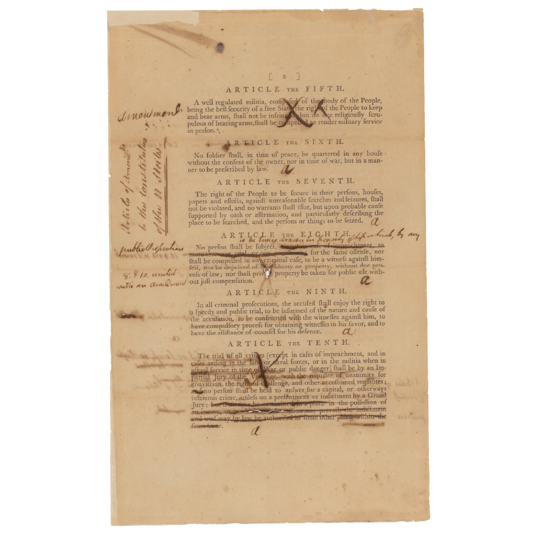 Scan of a narrow piece of typewritten paper with handwritten annotations within the text and in the margins