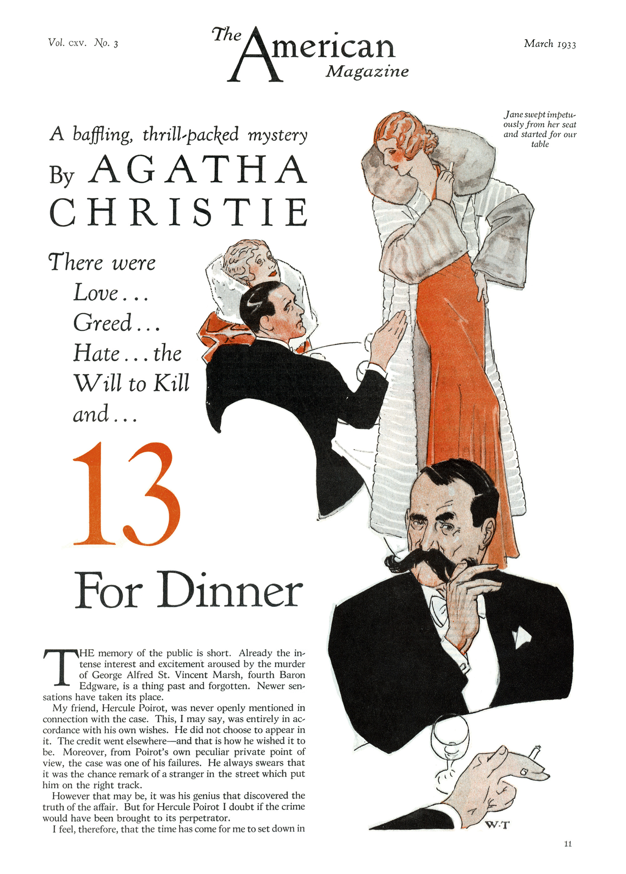 Magazine illustrations of glamorously dressed people including a man with a substantial mustache