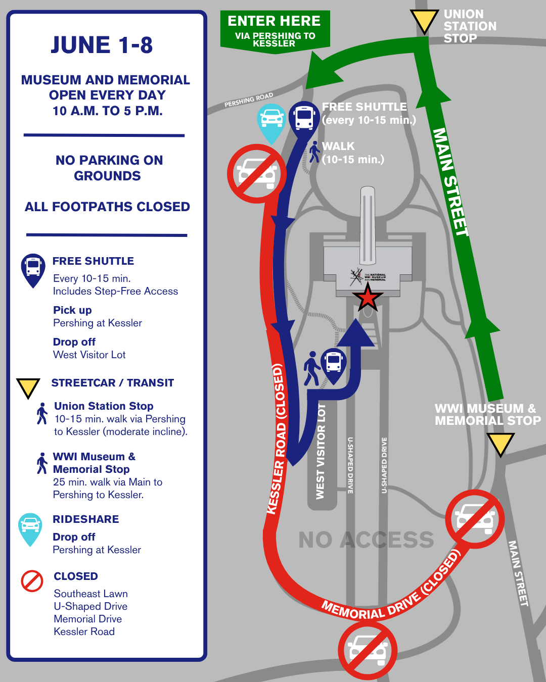Map of campus showing restricted pathways and areas