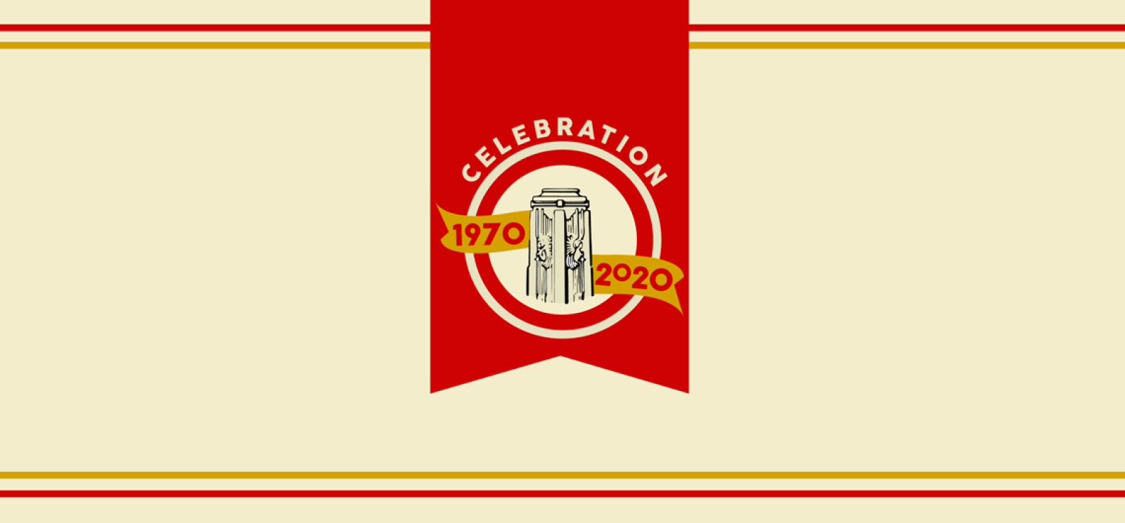 A red and gold banner with the text 'Celebration 1970 2020'