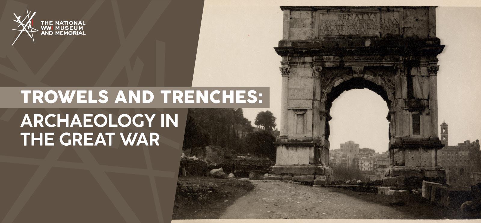 Black and white photo of an ancient Roman arch