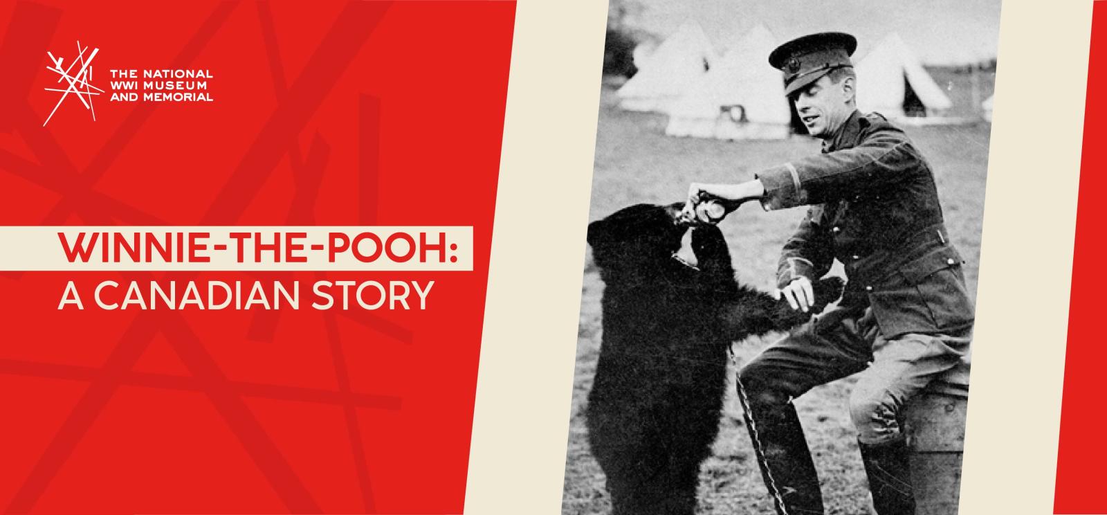 Black and white photo of a white man in WWI military uniform feeding a black bear cub