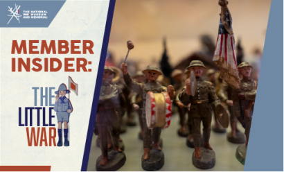 Image: Close-up modern photograph of toy soldiers marching toward the viewer. Text: 'Member Insider / The Little War'