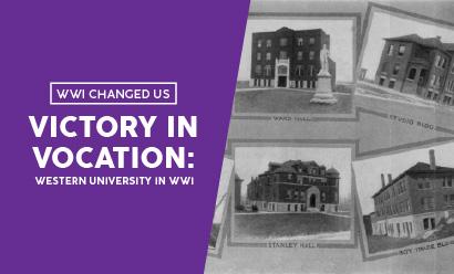 Collage of black and white photos of brick college campus buildings