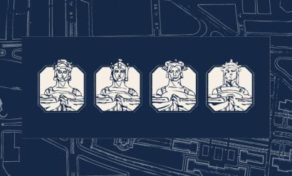 Sketchy graphical illustration of the Guardian Spirits on a deep blue background