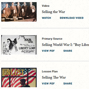 Screenshot of a webpage with a list of links and thumbnail images