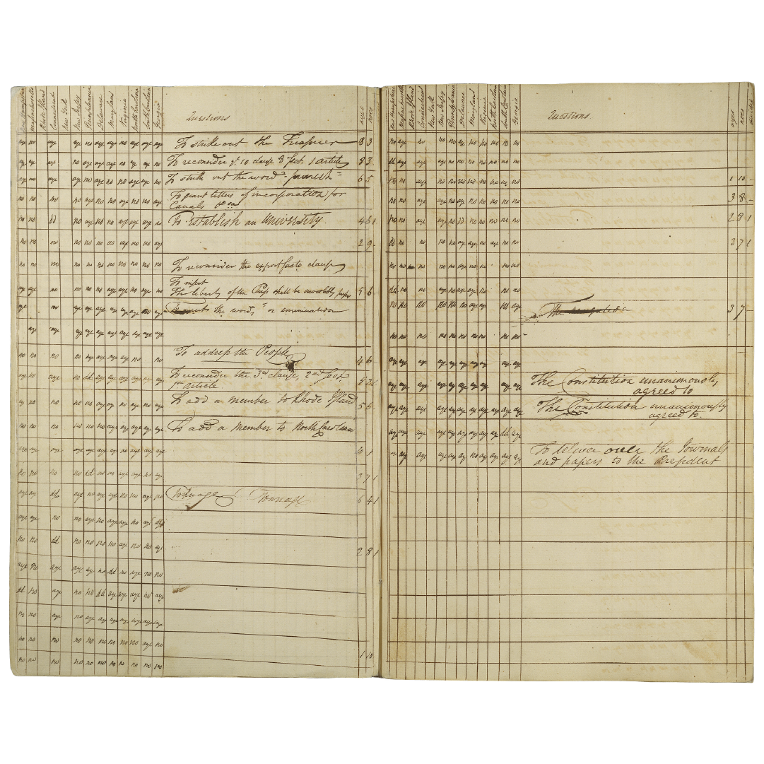 Scan of a piece of paper lined with a grid and signatures filling some of the rows