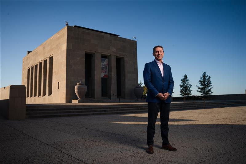 President and CEO Matthew Naylor stands on the Memorial Courtyard at the National WWI Museum and Memorial