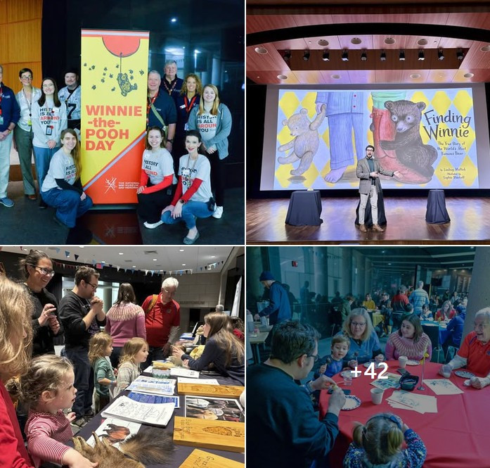 Collage of photos of people participating in crafts, activities and theater performances