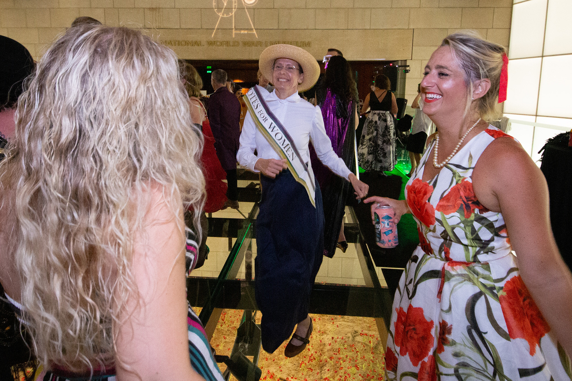 Modern photo of a guest dressed as an early 19th century suffragette